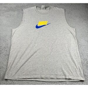 Y2K Nike Spell Out Swoosh Tank Top T Shirt Rare Vintage Silver Tag Gray Large
